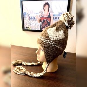 Brown/Off White Hearts Winter Beanie/Ushanka 🤎🤍